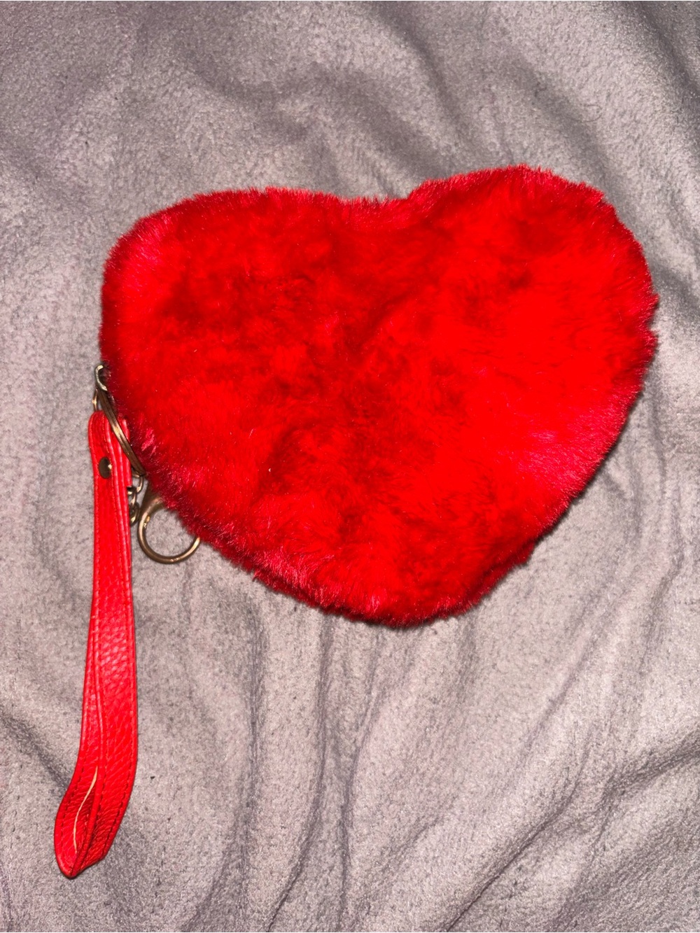 Red Heart-Shaped Faux Fur Wristlet Clutch
